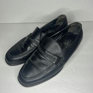 Vintage 80s Unbranded Black Leather Penny Loafers 7.5